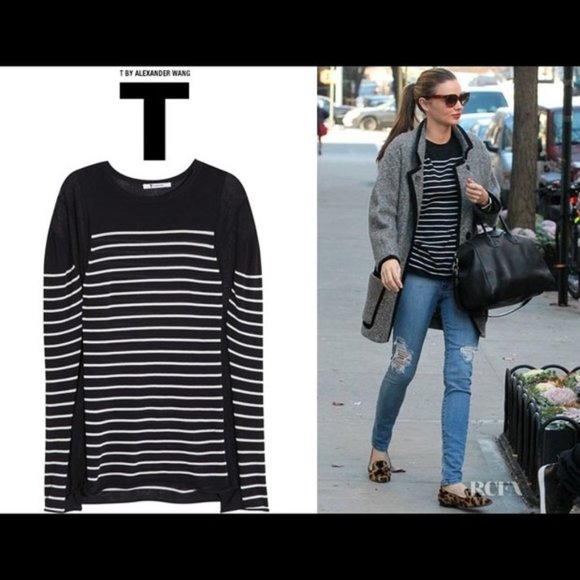 New Alexander Wang semi-sheer stripe paneling pullover knit long sleeve - Picture 1 of 14